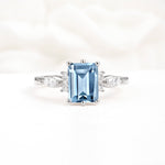 Classic Emerald Cut Leaf Side Accent Aquamarine Engagement Ring - Additional view