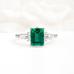 Classic Emerald Cut Leaf Side Accent Emerald Engagement Ring - Additional view