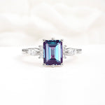 Classic Emerald Cut Leaf Side Accent Alexandrite Engagement Ring - Additional view