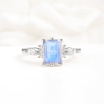 Classic Emerald Cut Leaf Side Accent Moonstone Engagement Ring - Additional view