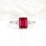 Classic Emerald Cut Leaf Side Accent Ruby Engagement Ring - Additional view