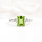 Classic Emerald Cut Leaf Side Accent Peridot Engagement Ring - Additional view