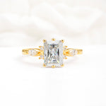 Classic Emerald Cut Leaf Side Accent Moissanite Engagement Ring - Additional view