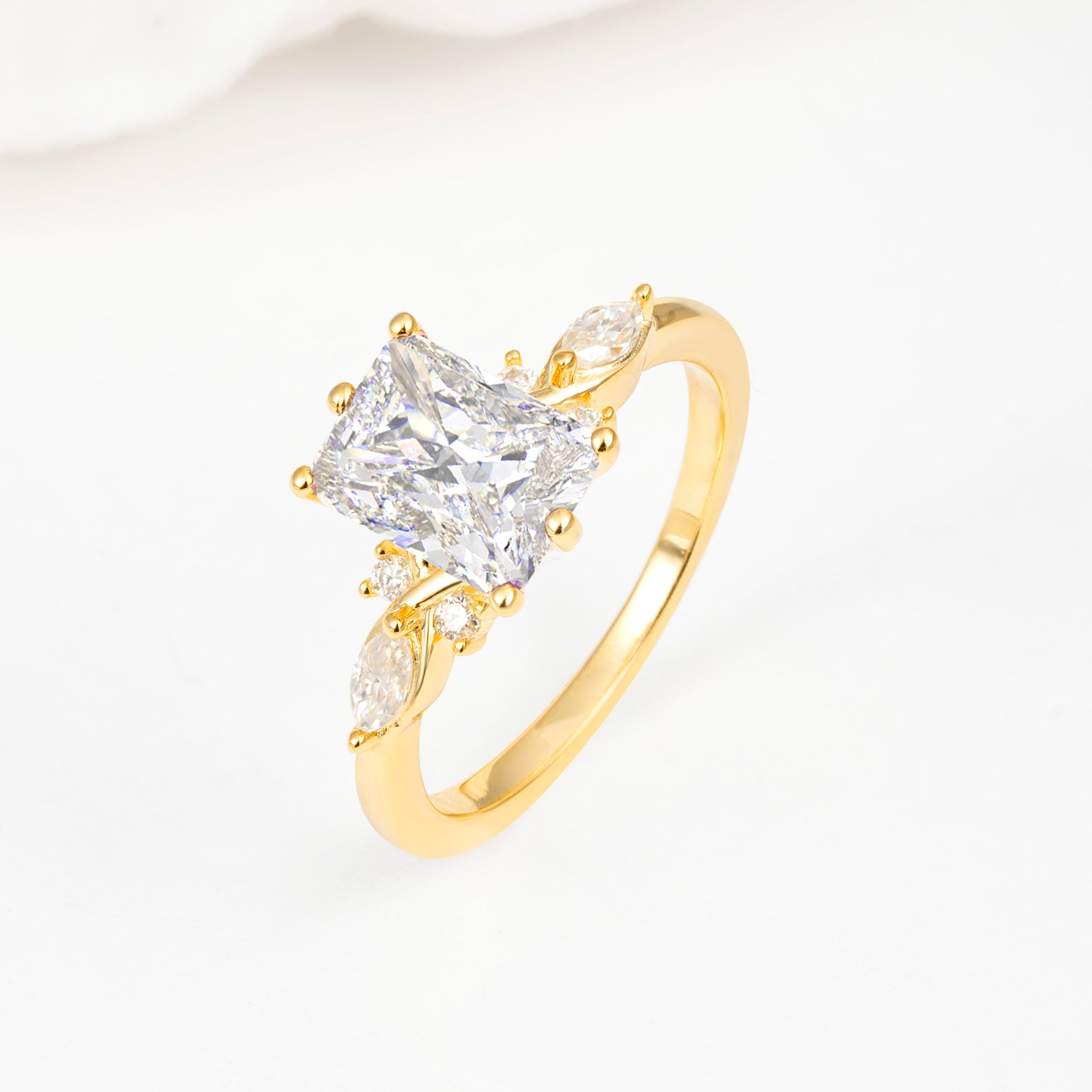 Classic Emerald Cut Leaf Side Accent Moissanite Engagement Ring - Additional view