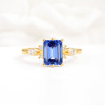 Classic Emerald Cut Leaf Side Accent Sapphire Engagement Ring - Additional view