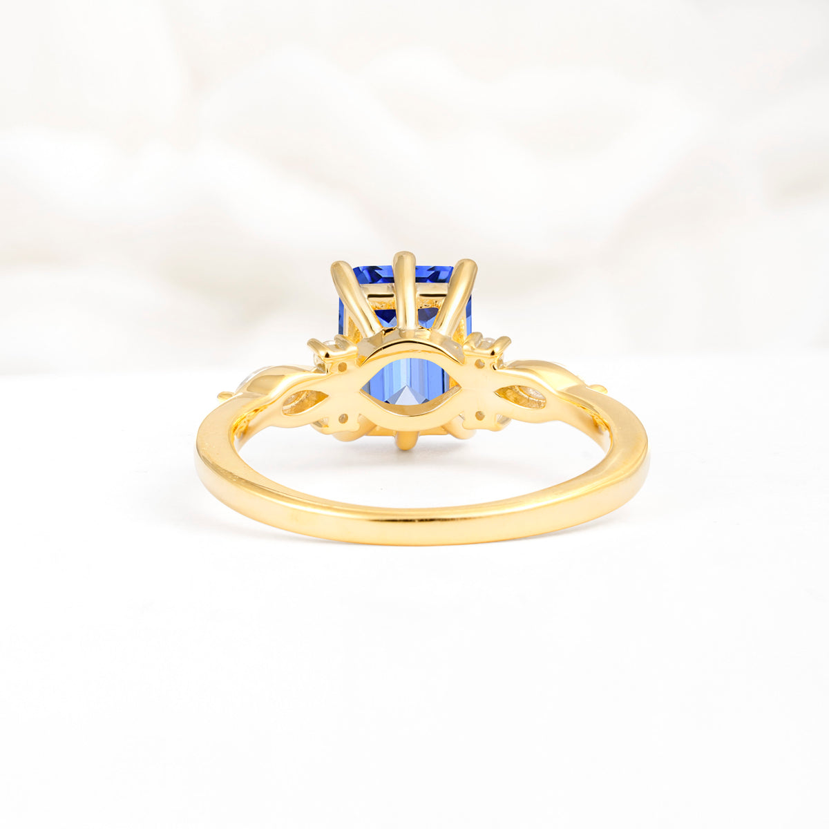 Classic Emerald Cut Leaf Side Accent Sapphire Engagement Ring - Additional view