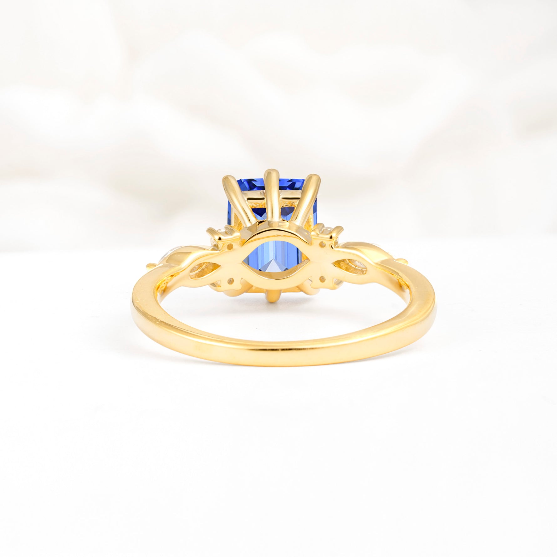 Classic Emerald Cut Leaf Side Accent Sapphire Engagement Ring - Additional view