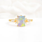 Classic Emerald Cut Leaf Side Accent Fire Opal Engagement Ring - Additional view