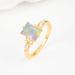 Classic Emerald Cut Leaf Side Accent Fire Opal Engagement Ring - Additional view