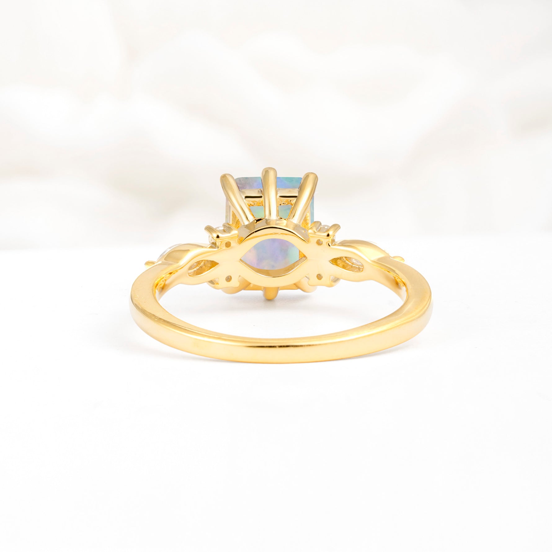 Classic Emerald Cut Leaf Side Accent Fire Opal Engagement Ring - Additional view