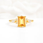 Classic Emerald Cut Leaf Side Accent Citrine Engagement Ring - Additional view