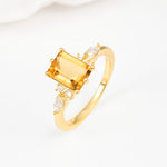 Classic Emerald Cut Leaf Side Accent Citrine Engagement Ring - Additional view