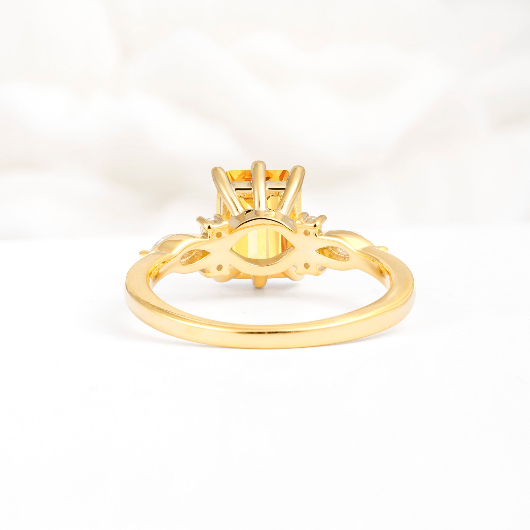 Classic Emerald Cut Leaf Side Accent Citrine Engagement Ring - Additional view