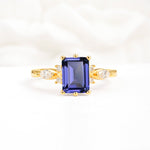 Classic Emerald Cut Leaf Side Accent Tanzanite Engagement Ring - Additional view