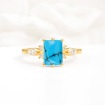 Classic Emerald Cut Leaf Side Accent Turquoise Engagement Ring - Additional view