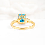 Classic Emerald Cut Leaf Side Accent Turquoise Engagement Ring - Additional view