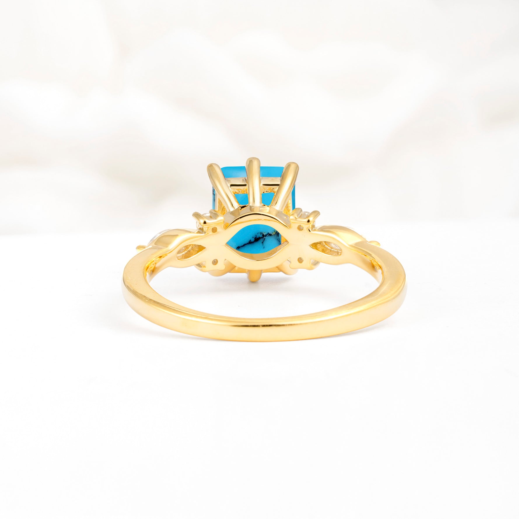 Classic Emerald Cut Leaf Side Accent Turquoise Engagement Ring - Additional view
