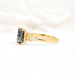 Classic Emerald Cut Leaf Side Accent Black Rutilated Quartz Engagement Ring - Additional view