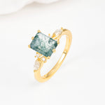 Classic Emerald Cut Leaf Side Accent Moss Agate Engagement Ring - Additional view