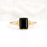 Classic Emerald Cut Leaf Side Accent Black Onyx Engagement Ring - Additional view