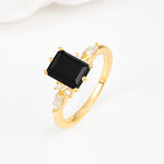 Classic Emerald Cut Leaf Side Accent Black Onyx Engagement Ring - Additional view