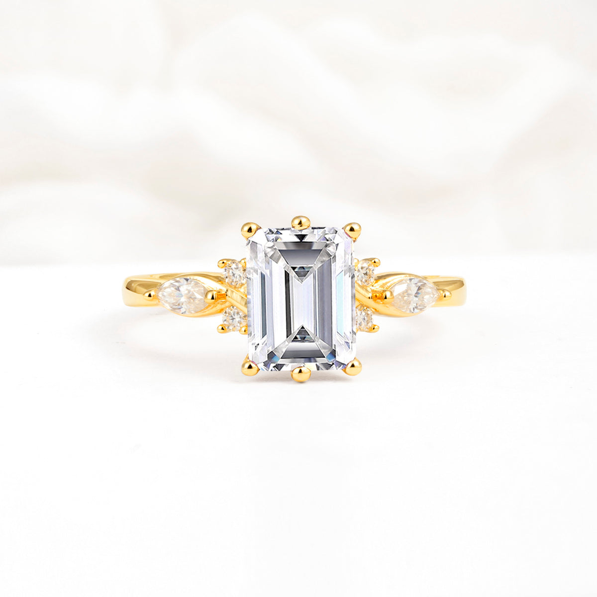 Classic Emerald Cut Leaf Side Accent Lab Diamond Engagement Ring - Additional view