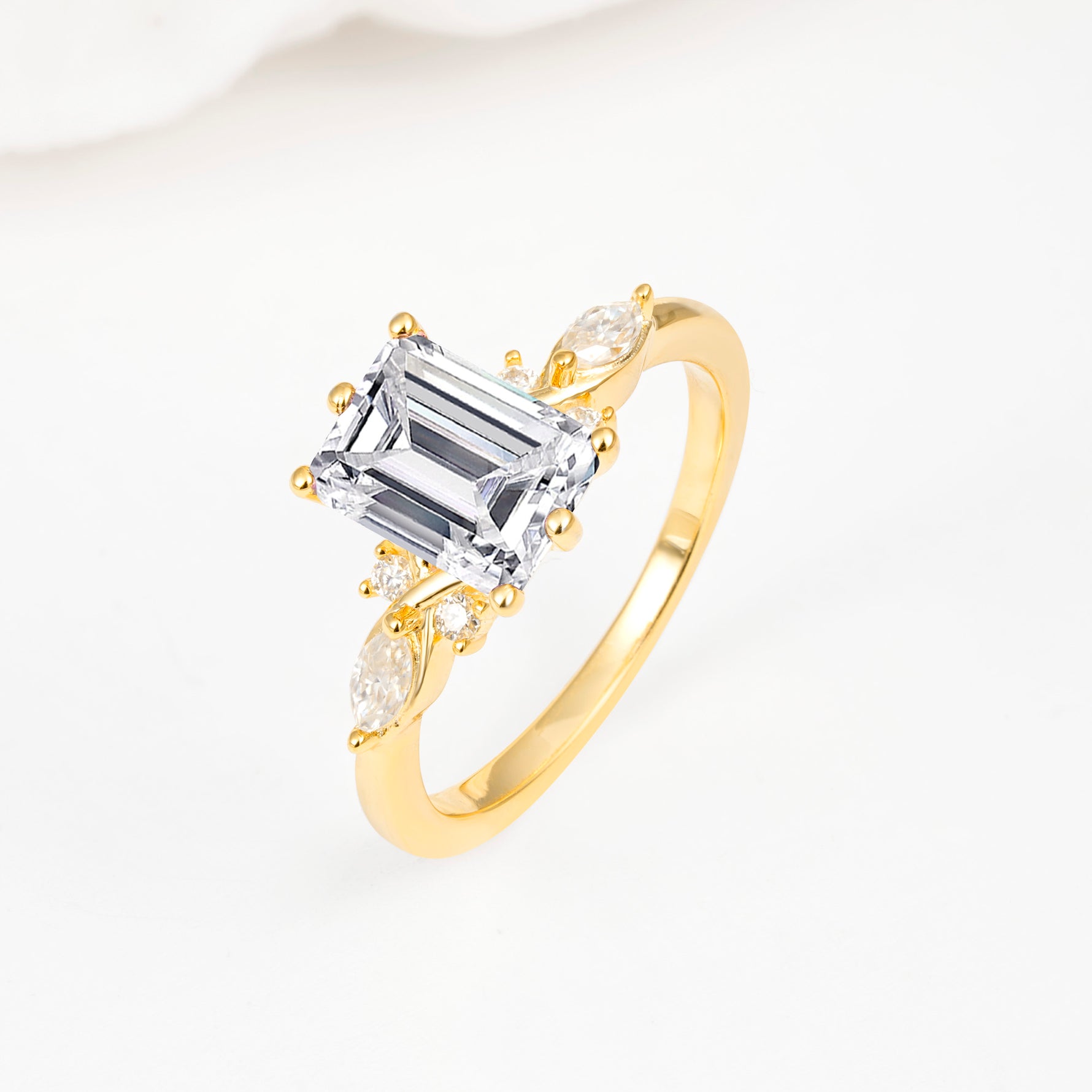 Classic Emerald Cut Leaf Side Accent Lab Diamond Engagement Ring - Additional view