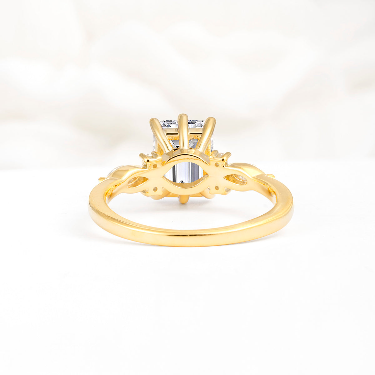 Classic Emerald Cut Leaf Side Accent Lab Diamond Engagement Ring - Additional view