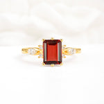 Classic Emerald Cut Leaf Side Accent Garnet Engagement Ring - Additional view