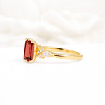 Classic Emerald Cut Leaf Side Accent Garnet Engagement Ring - Additional view