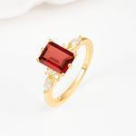 Classic Emerald Cut Leaf Side Accent Garnet Engagement Ring - Additional view