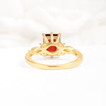Classic Emerald Cut Leaf Side Accent Garnet Engagement Ring - Additional view