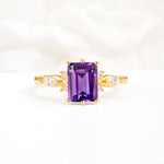 Classic Emerald Cut Leaf Side Accent Amethyst Engagement Ring - Additional view