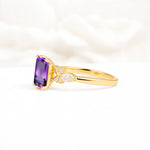 Classic Emerald Cut Leaf Side Accent Amethyst Engagement Ring - Additional view