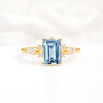 Classic Emerald Cut Leaf Side Accent Aquamarine Engagement Ring - Additional view