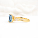 Classic Emerald Cut Leaf Side Accent Aquamarine Engagement Ring - Additional view