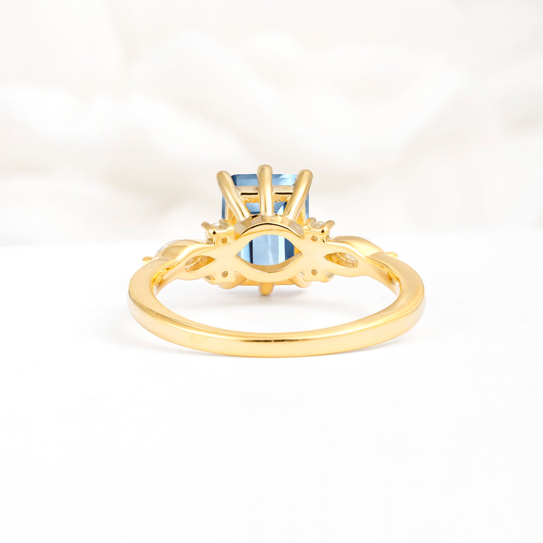 Classic Emerald Cut Leaf Side Accent Aquamarine Engagement Ring - Additional view