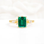 Classic Emerald Cut Leaf Side Accent Emerald Engagement Ring - Additional view