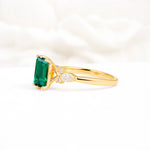 Classic Emerald Cut Leaf Side Accent Emerald Engagement Ring - Additional view