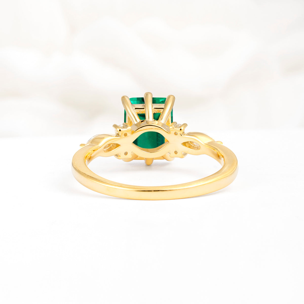 Classic Emerald Cut Leaf Side Accent Emerald Engagement Ring - Additional view