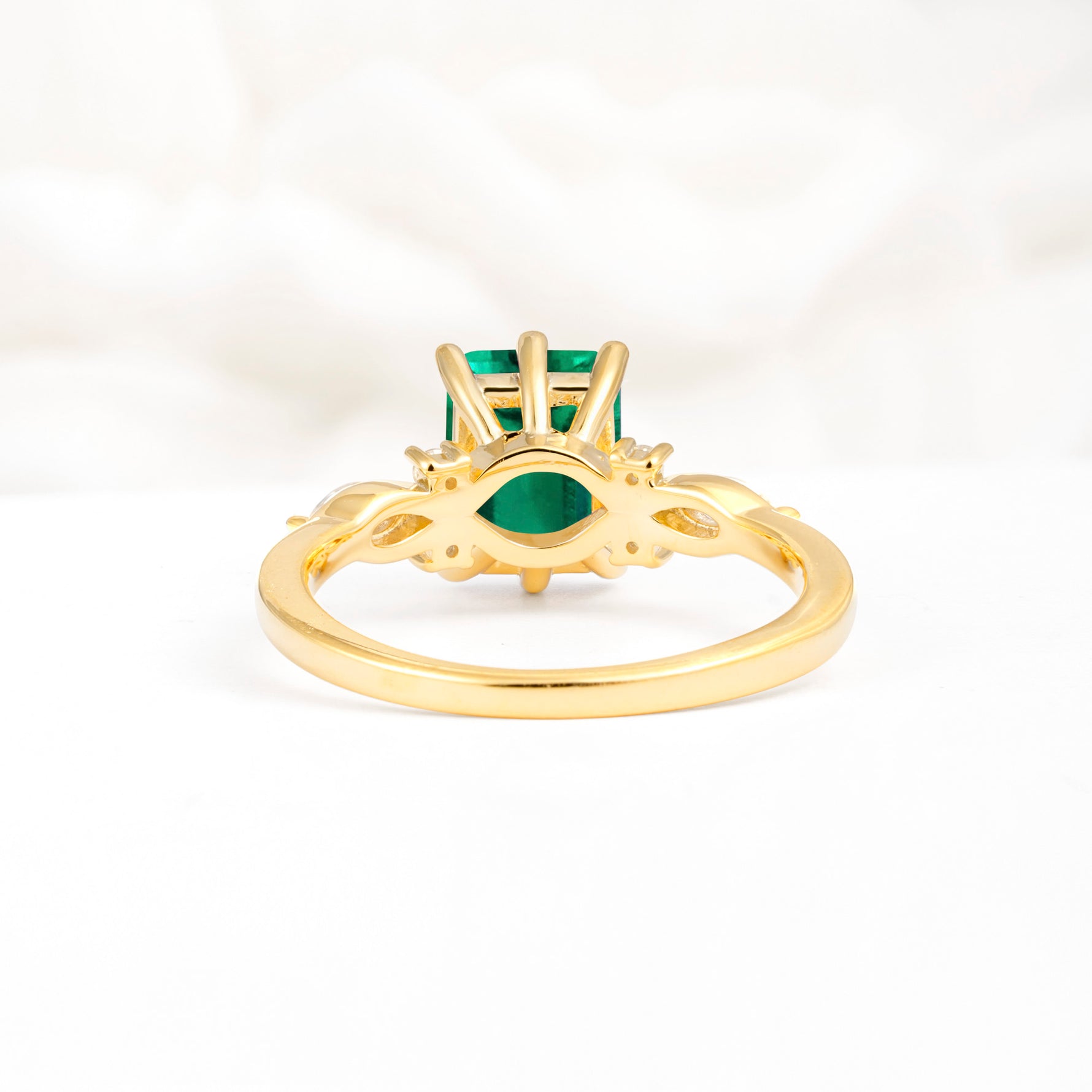 Classic Emerald Cut Leaf Side Accent Emerald Engagement Ring - Additional view