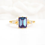 Classic Emerald Cut Leaf Side Accent Alexandrite Engagement Ring - Additional view