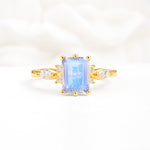 Classic Emerald Cut Leaf Side Accent Moonstone Engagement Ring - Additional view