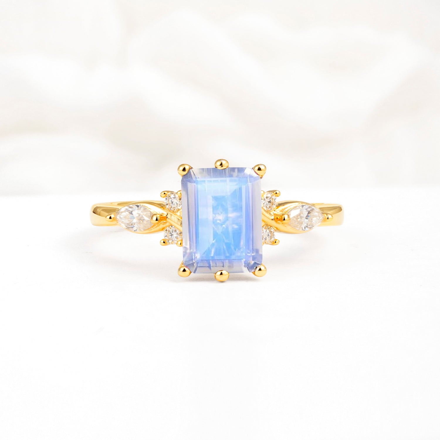 Classic Emerald Cut Leaf Side Accent Moonstone Engagement Ring - Additional view