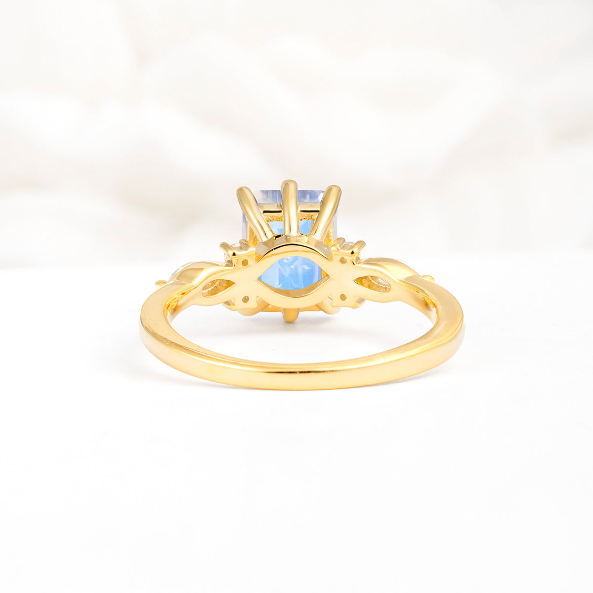 Classic Emerald Cut Leaf Side Accent Moonstone Engagement Ring - Additional view