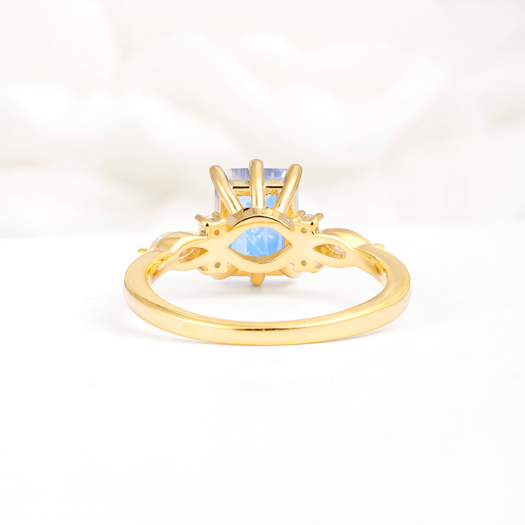 Classic Emerald Cut Leaf Side Accent Moonstone Engagement Ring - Additional view