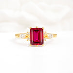 Classic Emerald Cut Leaf Side Accent Ruby Engagement Ring - Additional view