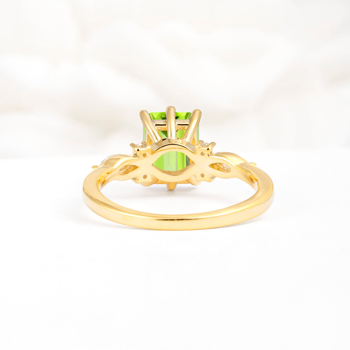 Classic Emerald Cut Leaf Side Accent Peridot Engagement Ring - Additional view