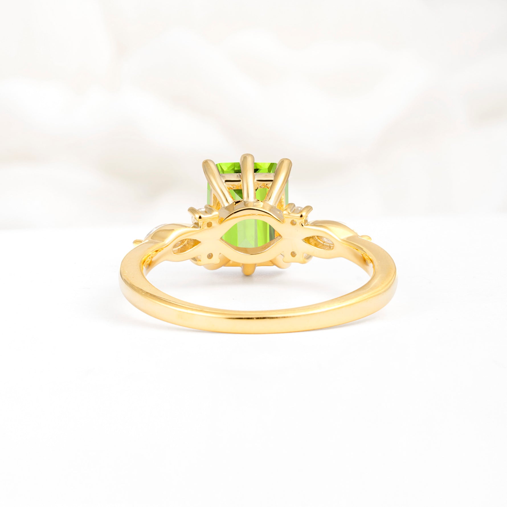 Classic Emerald Cut Leaf Side Accent Peridot Engagement Ring - Additional view