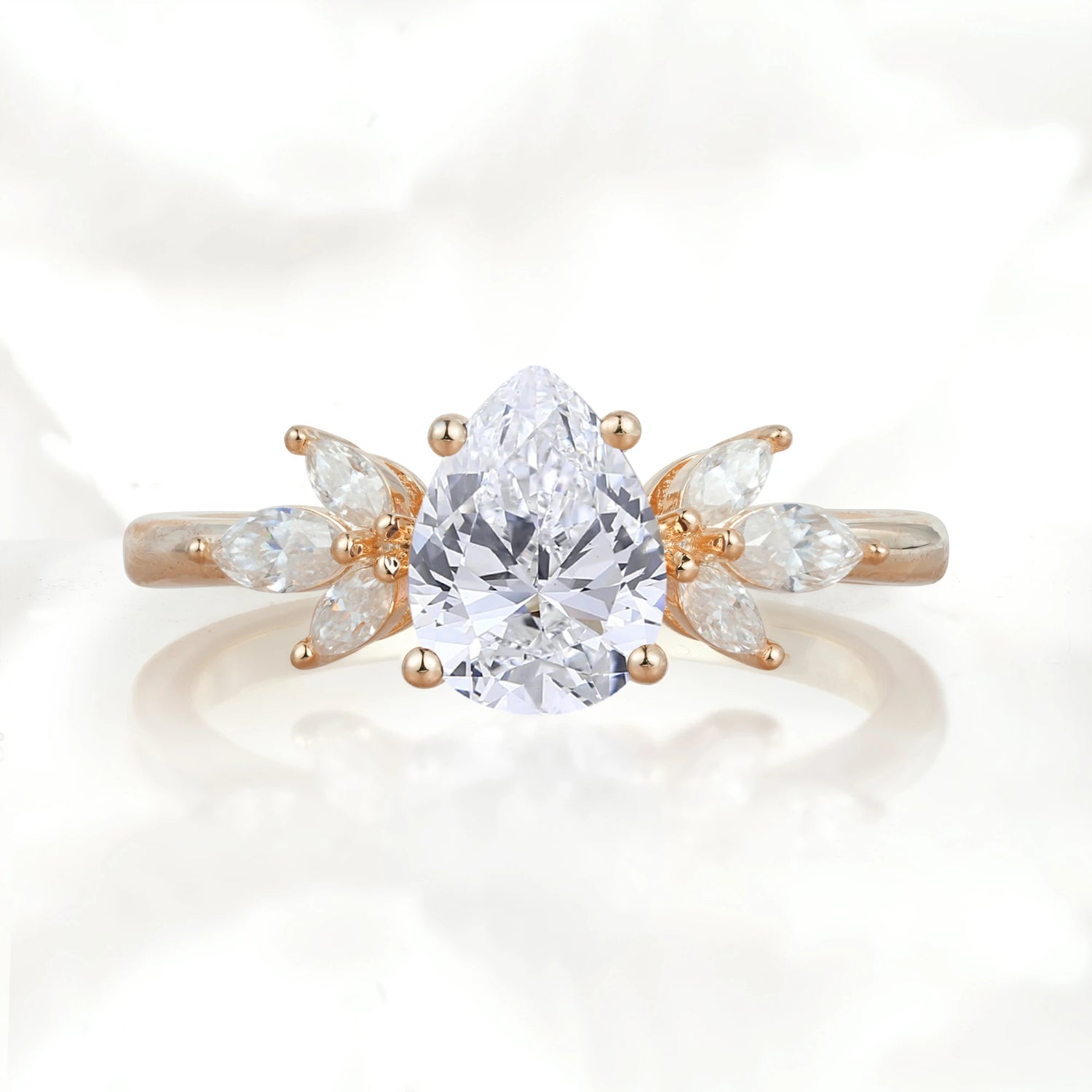 Elegant Pear-Shaped Lab Diamond Engagement Ring with Floral Side Stones
